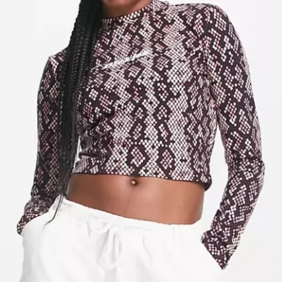 Dickies Camden Long Sleeve Crop Top Size Medium Pink Brown Snake Print New NWT - Picture 1 of 11